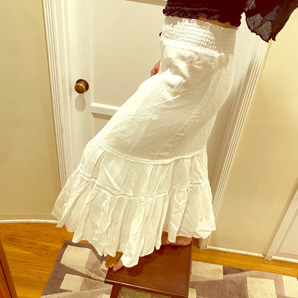 White full-length boho skirt